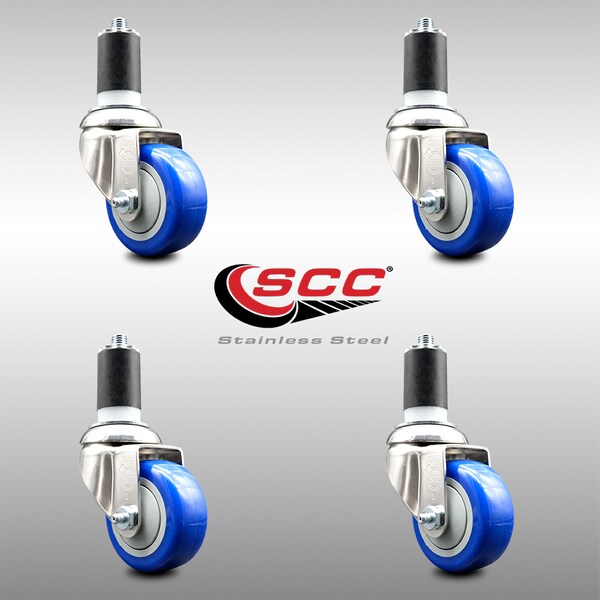 Service Caster 3 Inch 316SS Blue Polyurethane Swivel 1-1/2 Inch Expanding Stem Caster Set SCC SCC-SS316EX20S314-PPUB-BLUE-112-4 - main